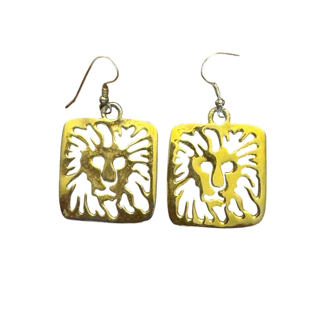 Anne Klien goldtone logo lion retro hook earrings